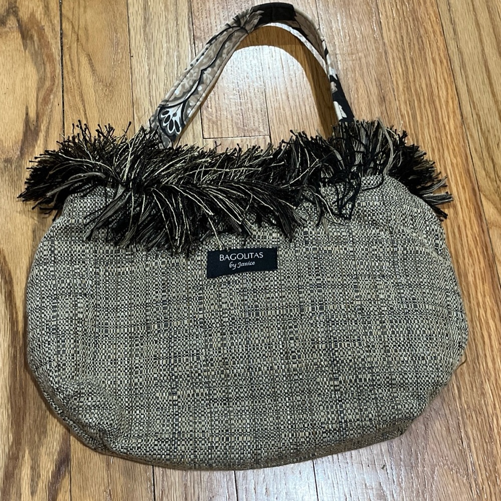Bagolitas  Fringe Tweed Natural Purse Bag Art-to-Wear Lagenlook